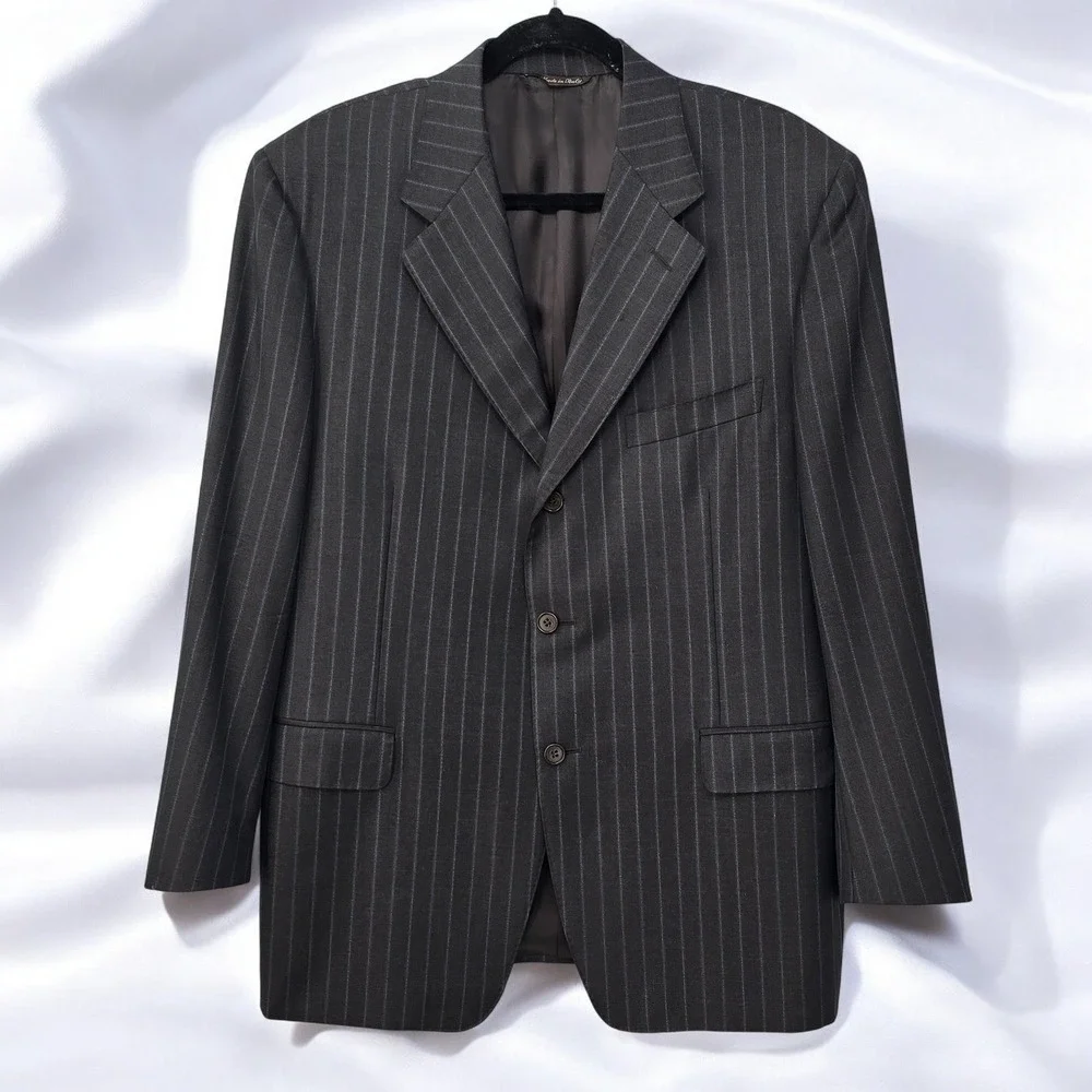 Canali Blazer Sport Coat Pinstripe Made‎ in Italy 100% Wool Bemberg Men Size 54